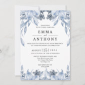 Aquarelle Bleu Élégant Faire-part de mariage Flora (Devant)
