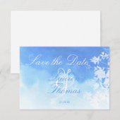 Aquarelle bleu et blanc Enregistrer la carte Date (Devant / Derrière)