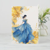 Aquarelle bleu et jaune Quinceanera Invitation (Debout devant)