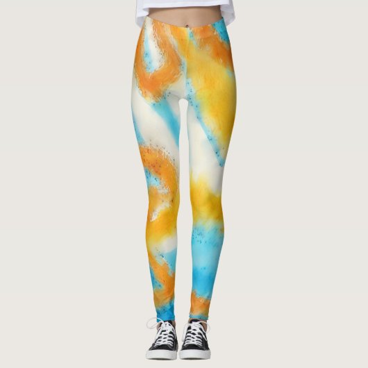 Aquarelle bleu et or Aqua Leggings (Devant)