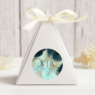 Aquarelle Bleu et Or Élégant Sticker de mariage