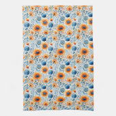Aquarelle Bleu et Orange Floral Serviette de cuisi (Vertical)