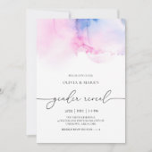 Aquarelle bleu et rose Genre Reveillez Invitation (Devant)