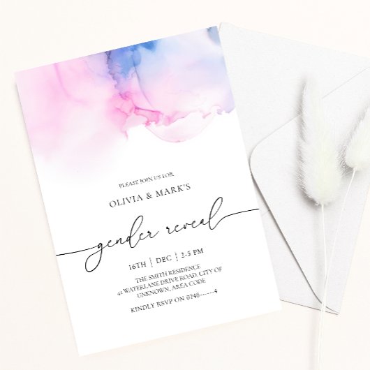Aquarelle bleu et rose Genre Reveillez Invitation