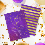 Aquarelle bleu étoilée 21e anniversaire Invitation<br><div class="desc">Elégante invitation 21ème anniversaire avec une bordure d'étoiles et les mots "Twenty One" en faux or contre un arrière - plan d'aquarelle violette. La carte comprend un dos rayé. Consultez d'autres éléments correspondants ici https://www.zazzle.com/collections/elegant_starry_purple_watercolor_celebrations-119469232199993091?rf=238364477188679314 Personnalisez-le en remplaçant le texte de l'espace réservé pour ajouter vos informations. Pour plus d'options, cliquez...</div>