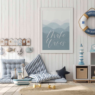 Aquarelle bleu fait des vagues poster