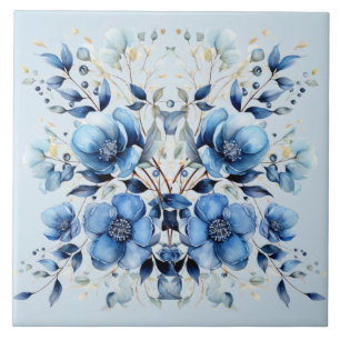 Aquarelle Bleu Fleurs Carreaux en céramique