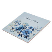 Aquarelle Bleu Fleurs Carreaux en céramique (Côté)