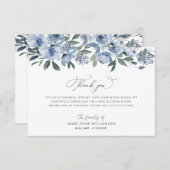 aquarelle bleu fleurs funérailles merci cartes (Devant / Derrière)