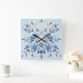 Aquarelle Bleu Fleurs Horloge murale (Maison)