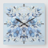 Aquarelle Bleu Fleurs Horloge murale (Recto)
