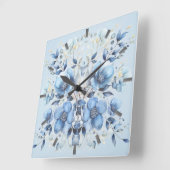Aquarelle Bleu Fleurs Horloge murale (Angle)