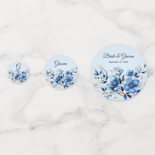 Aquarelle bleu Fleurs Table Confetti (Derrière)