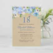 Aquarelle bleu floral 18e anniversaire Invitation (Debout devant)