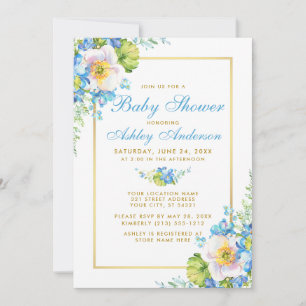 Aquarelle Bleu Floral Baby shower Or Invitation