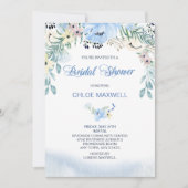 Aquarelle bleu Floral Invitation de douche nuptial (Devant)