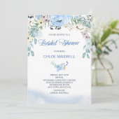 Aquarelle bleu Floral Invitation de douche nuptial (Debout devant)