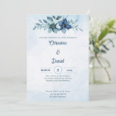 Aquarelle bleu Floral Invitations de mariage (Debout devant)
