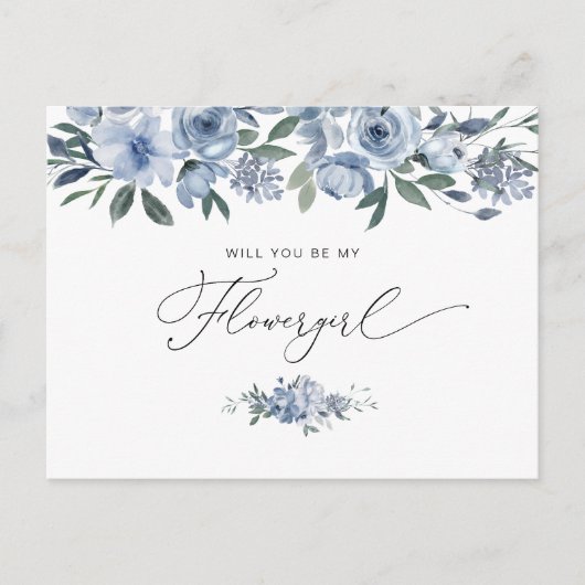 aquarelle bleu floral vous serez fleurie carte (Devant)