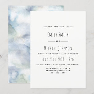 Aquarelle bleu foncé Faire-part de mariage élégant