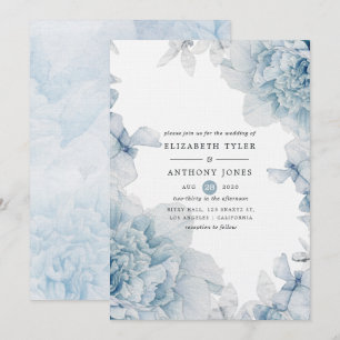 Aquarelle bleu foncé Faire-part de mariage florale