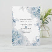 Aquarelle bleu foncé Faire-part de mariage florale (Debout devant)