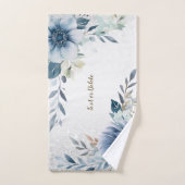 Aquarelle bleu foncé Fleurs Argent Élégant (Serviette à main)