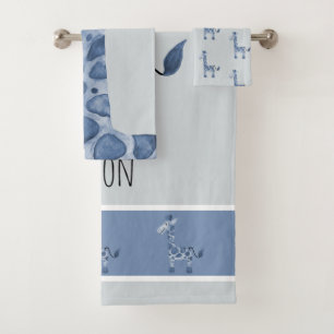 Aquarelle bleu garçon Giraffe Safari bébé/enfant