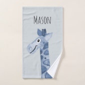 Aquarelle bleu garçon Giraffe Safari bébé/enfant (Serviette à main)