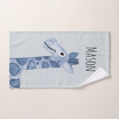 Aquarelle bleu garçon Giraffe Safari bébé/enfant (Serviette à main)
