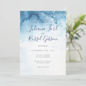Aquarelle Bleu Hiver Mariage Invitation (Debout devant)