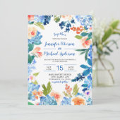 Aquarelle bleu Hydrangea Faire-part de mariage (Debout devant)