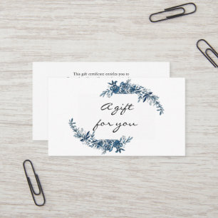 Aquarelle bleu indigo fleurs certificat cadeau
