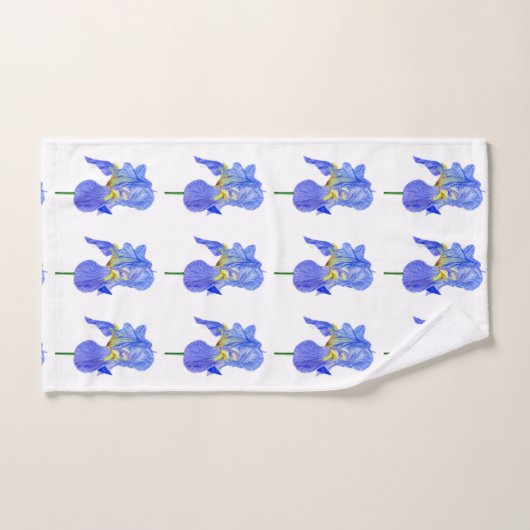 Aquarelle Bleu Iris Fleur Serviette (Serviette à main)