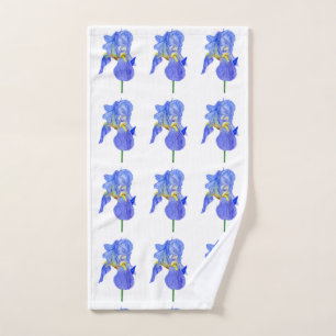 Aquarelle Bleu Iris Fleur Serviette