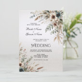 Aquarelle bleu ivoire Faire-part de mariage (Debout devant)