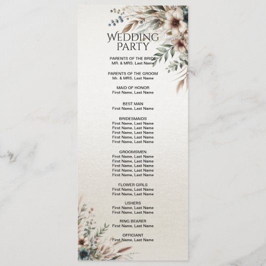 Aquarelle bleu ivoire Fleurs de mariage Programme (Dos)