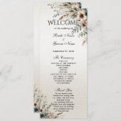 Aquarelle bleu ivoire Fleurs de mariage Programme (Devant / Derrière)