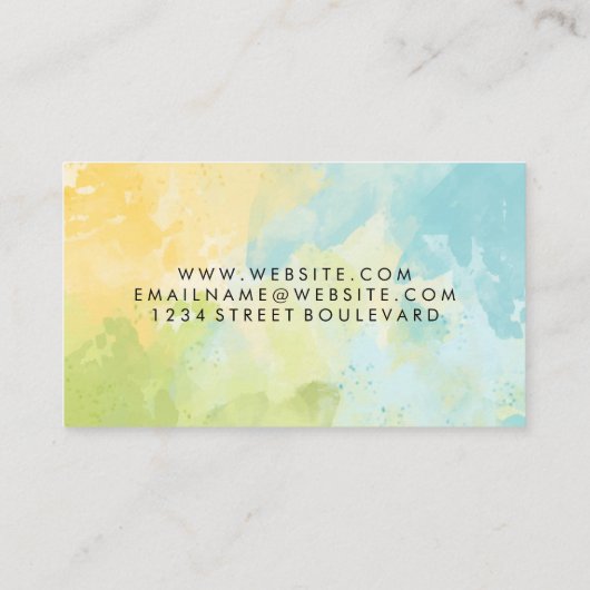 Aquarelle bleu jaune | Carte de visite de code QR (Dos)