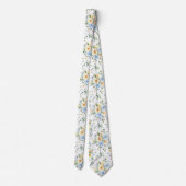 Aquarelle bleu jaune Floral Cravate Necktie (Dos)