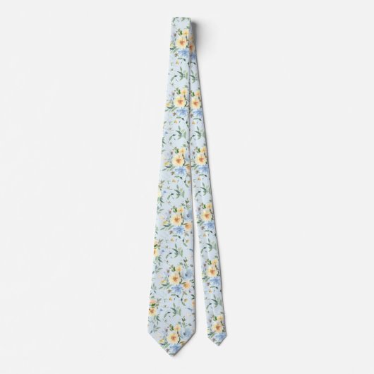 Aquarelle bleu jaune Floral Cravate Necktie (Devant)