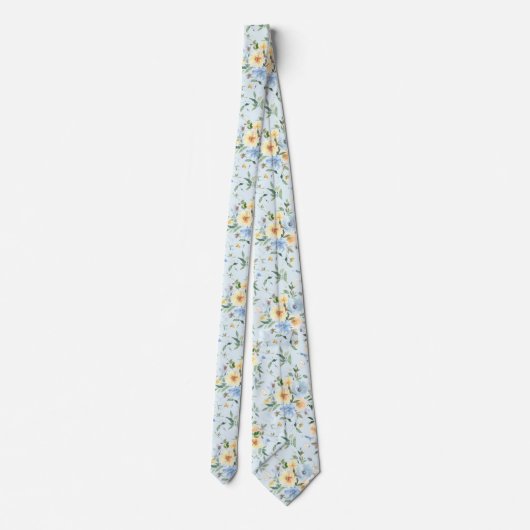 Aquarelle bleu jaune Floral Cravate Necktie (Dos)