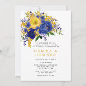 Aquarelle bleu jaune Floral Wedding Invitations (Devant)