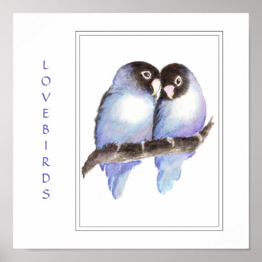 Aquarelle Bleu Lovebirds - Impression d'oiseaux (Devant)