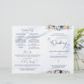 Aquarelle Bleu Marbre Floral Mariage Programme de  (Debout devant)