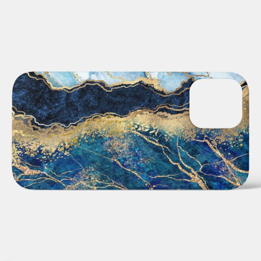 Aquarelle Bleu Marbre Or Coque-Mate coque iphone (Verso (horizontal))