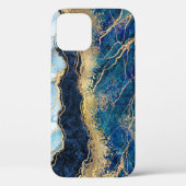 Aquarelle Bleu Marbre Or Coque-Mate coque iphone (Verso)