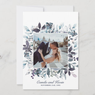 Aquarelle bleu Mariage Floral Merci PHOTO