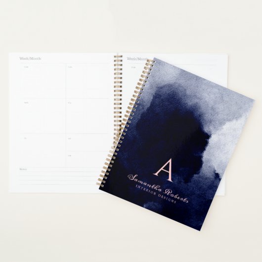 Aquarelle bleu marine Chic Aquarelle rose pâle (Devant avec enveloppe)