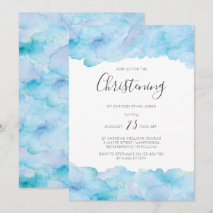 Aquarelle bleu marine salée Invitation à baptiser